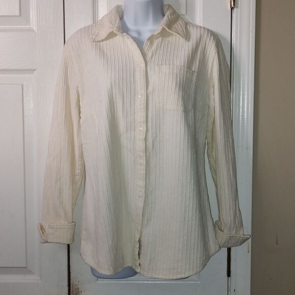 Croft & Barrow  soft  cream corduroy button down shirt Sz S - Picture 1 of 6